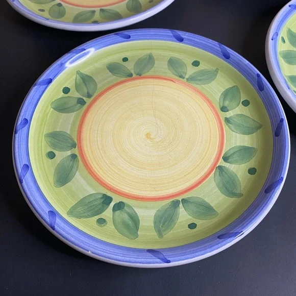 3 Caleca Girasole Salad Pasta Plate Hand painted Stoneware Italy 8.5” - Picture 2 of 4